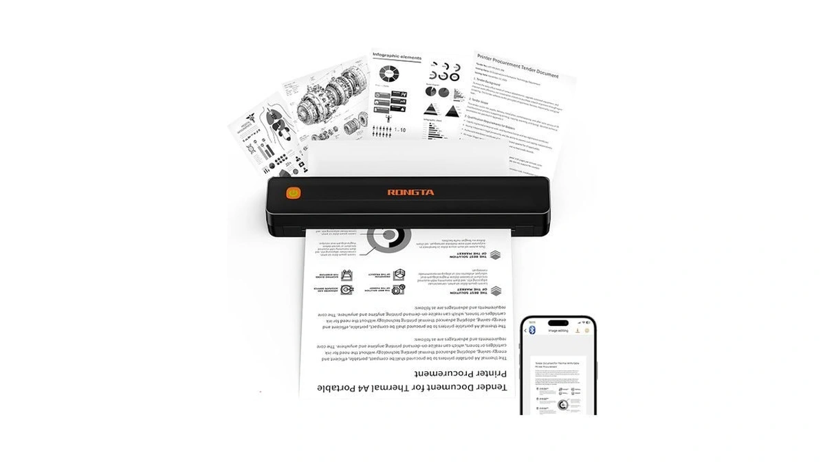 Rongta Thermal Portable Printers Wireless For Travel, Bluetooth Mobile Printer,