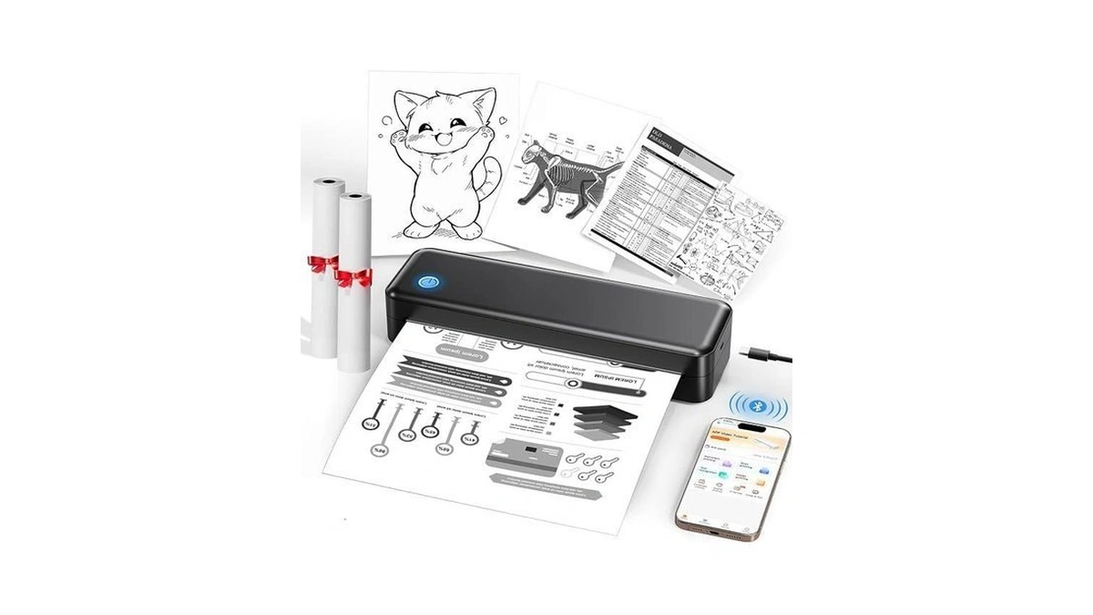 Pedoolo Portable Printer Wireless For Travel, Inkless Thermal Printer Supports
