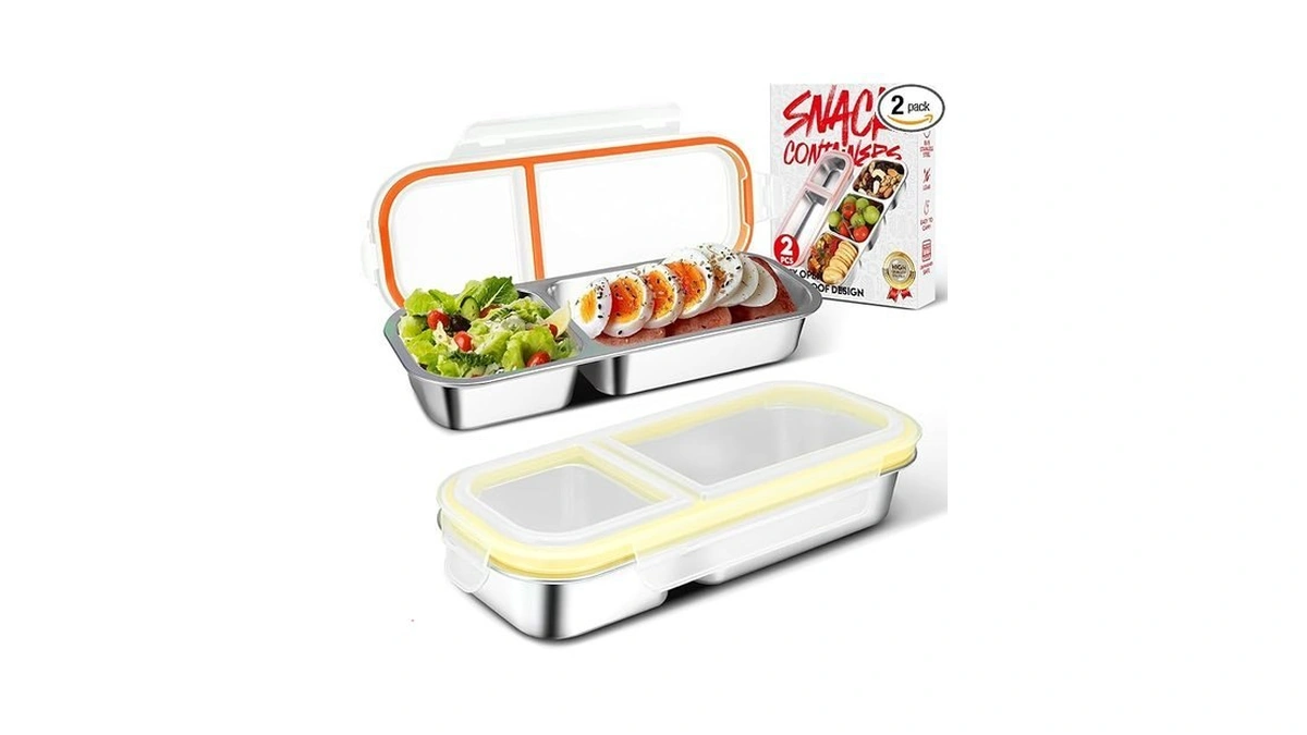 2 Pack Stainless Steel Snack Containers With Lids - Reusable
