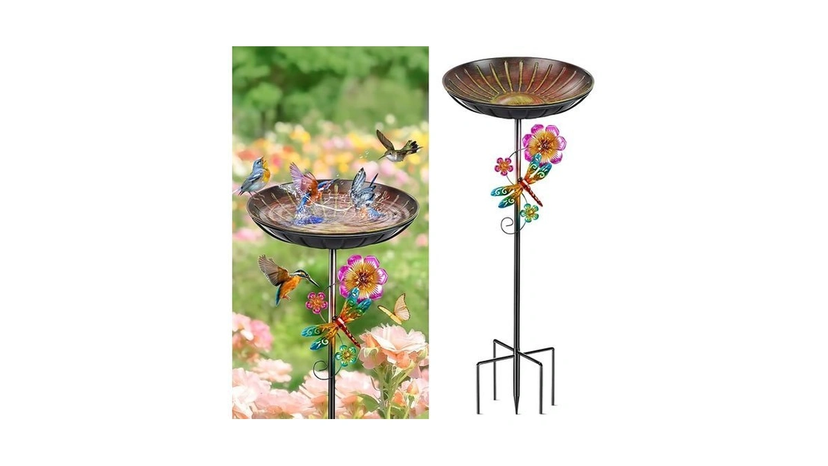 Metal Bird Bath For Outside, Removable Birdbath Feeder Bowl For