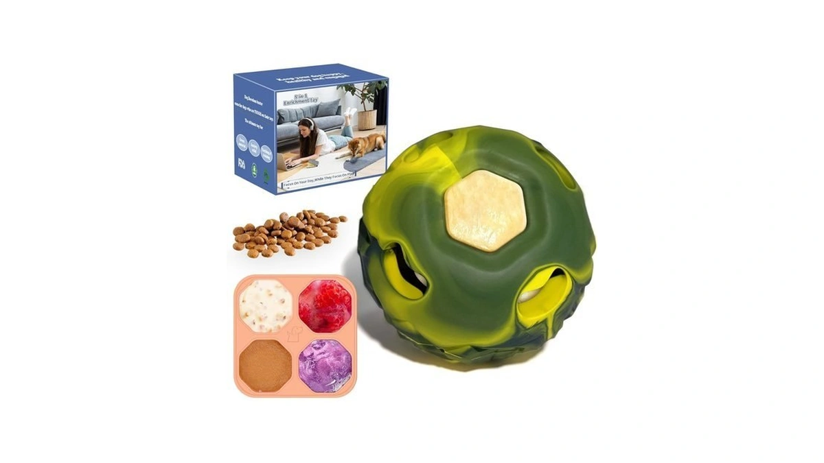 5-in-1 Dog Enrichment Toy β Bite & Brush Freeze Ball,