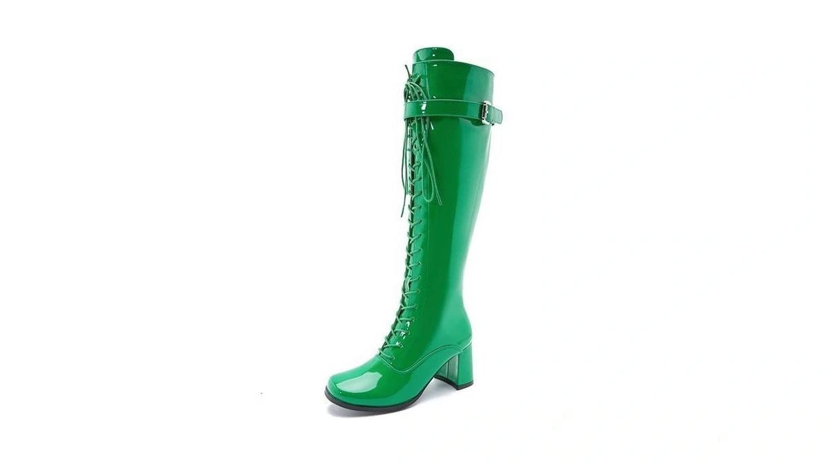Liuruijia Women's Gogo Boots Lace Up Knee High Block Heel