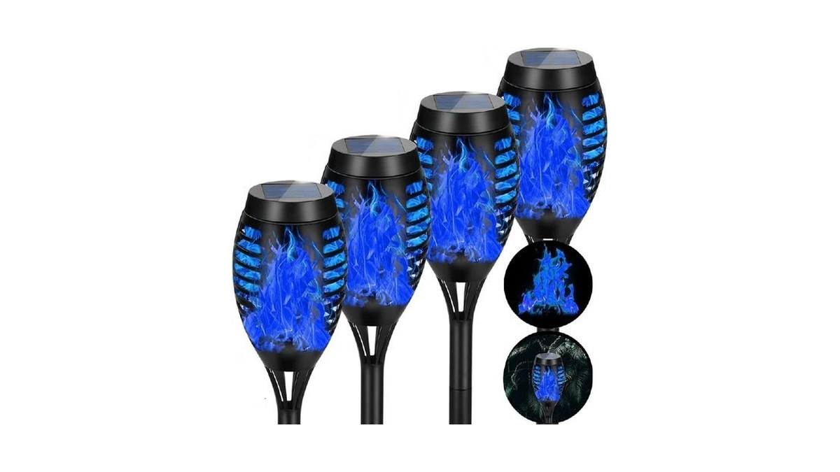Aounq 4 Pack Solar Torch Lights Outdoor Waterproof - Blue