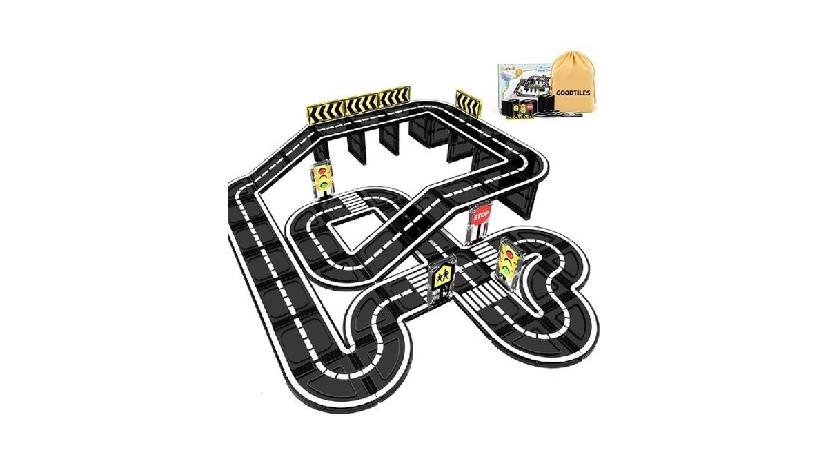 Goodtiles Magnetic Tiles Road Expansion Set, Stem Magnetic Building Blocks