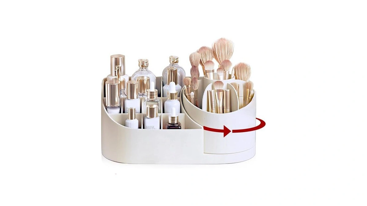 Jfanexplore Makeup Organizer Countertop With Rotating Brush Holder For Vanity,
