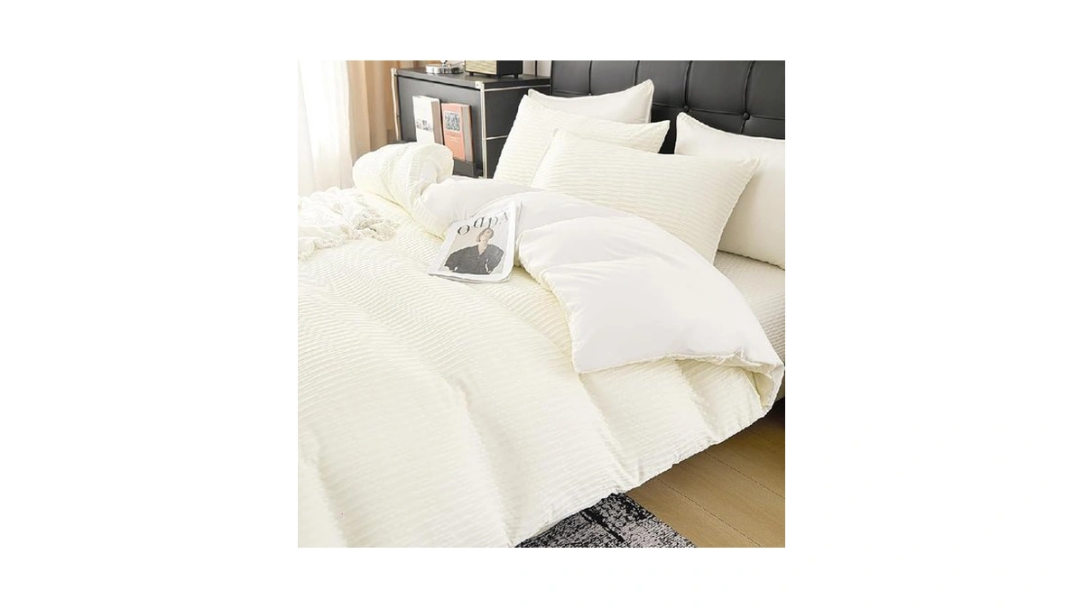 Dcsky Cream White Duvet Cover Queen Size, 3pcs Washed Microfiber