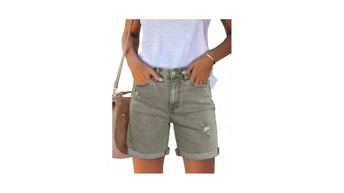 Luvamia Casual Distressed Denim Shorts For Women High Rise Distressed