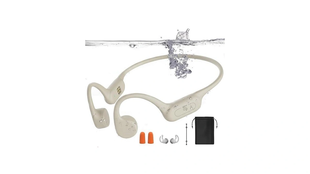 Swimming Headphones Bone Conduction Headphones Ipx8 Waterproof Apricot