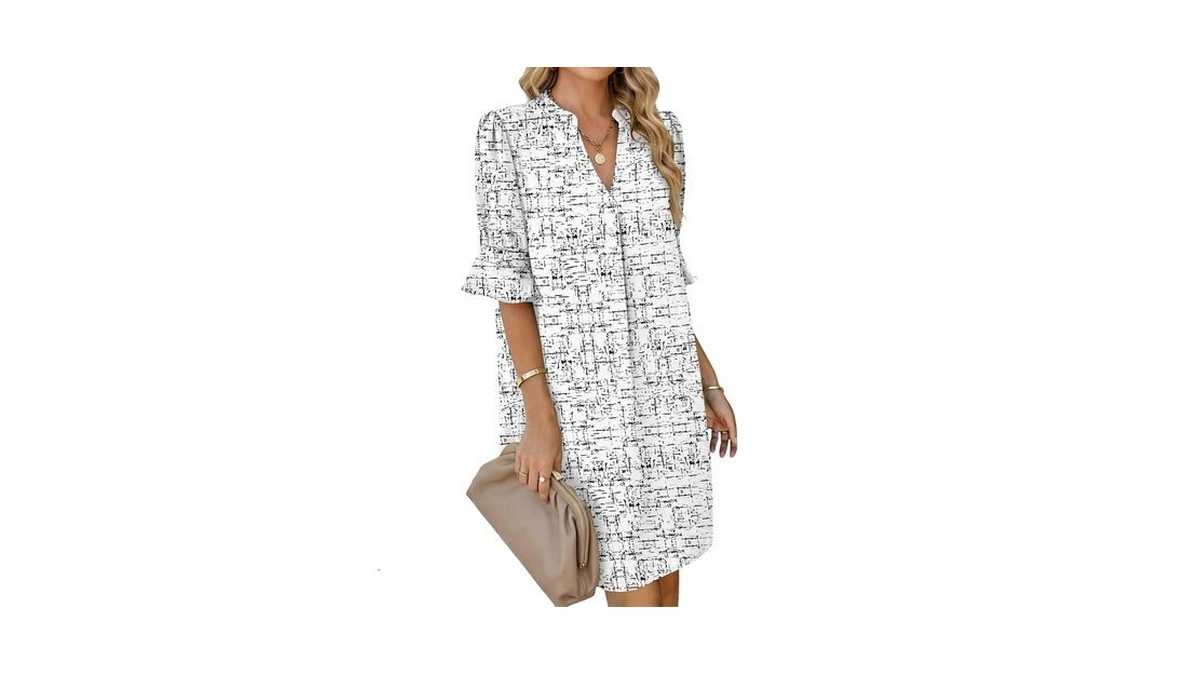 Auselily Women's Shift Dresses, White Print S