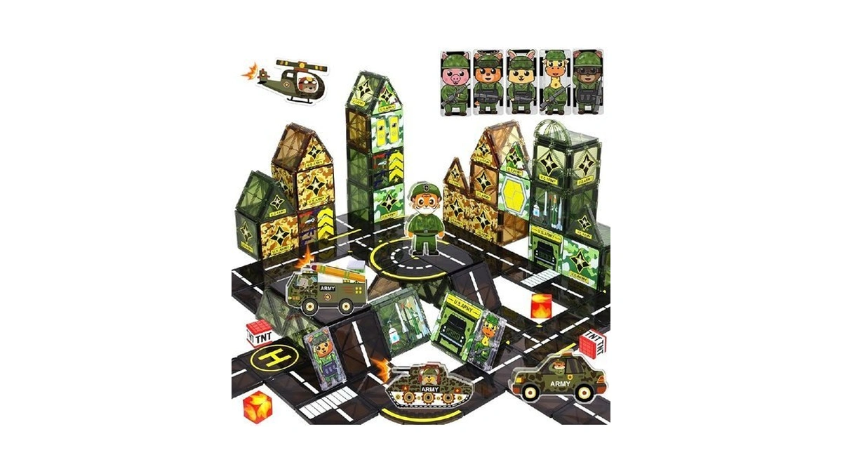 Magnetic Tiles Army Toys With Army Men Military Tank Plane