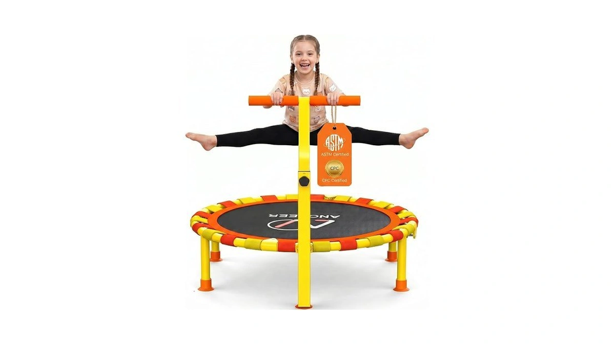Ancheer 38'' Kids Trampoline With Adjustable Handle, Indoor Outdoor Safe