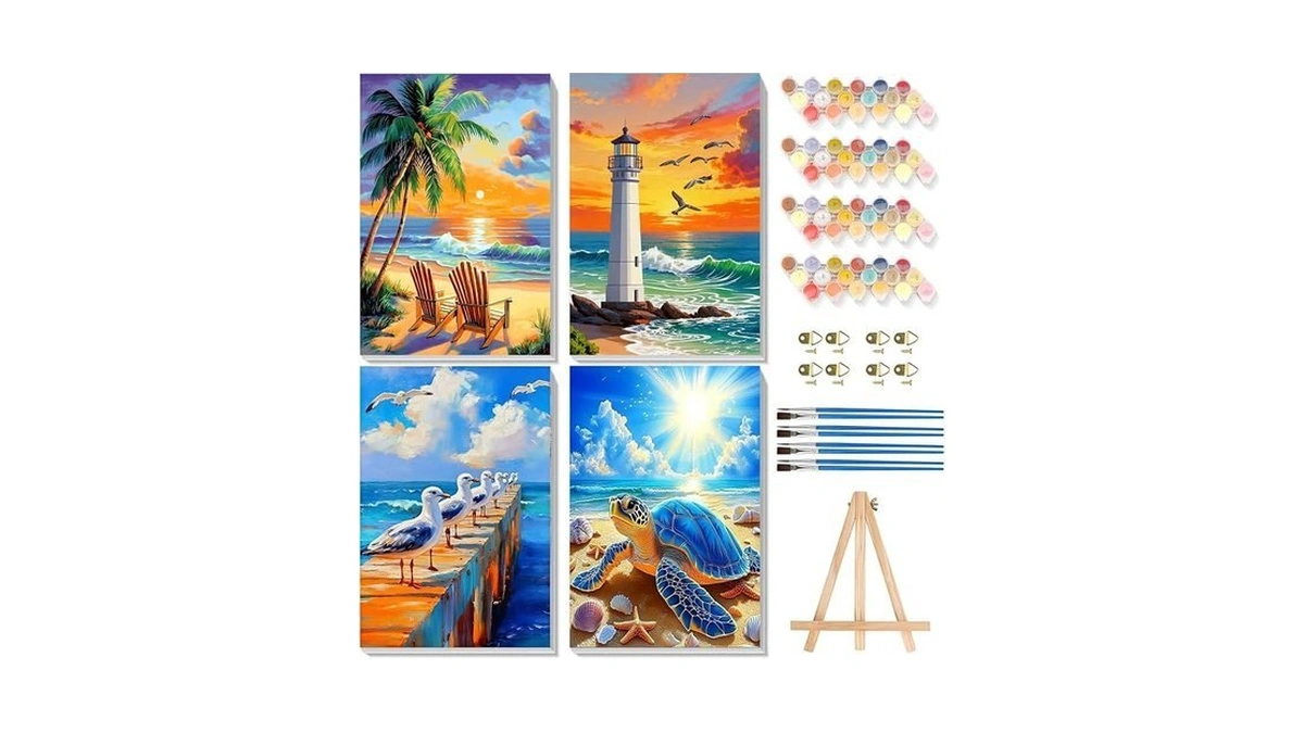 Arttoplus 4 Pack Framed Paint By Numbers Kit For Adults