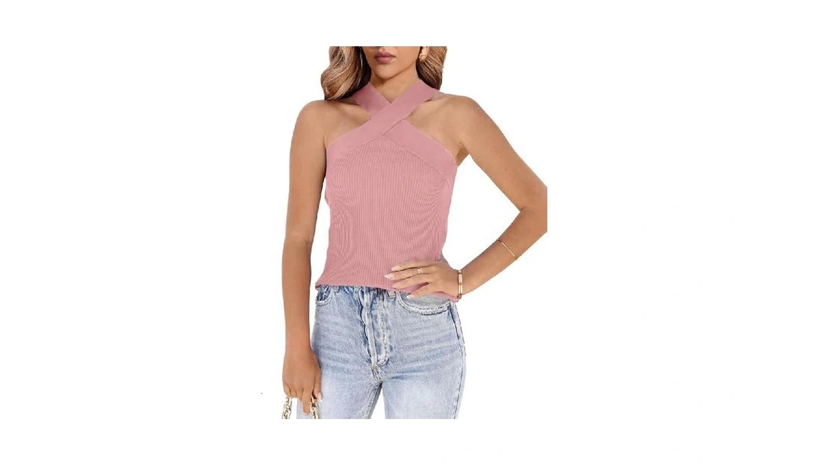 Womens Criss Cross Halter Sweater Vest Tops Summer Sleeveless Pullover