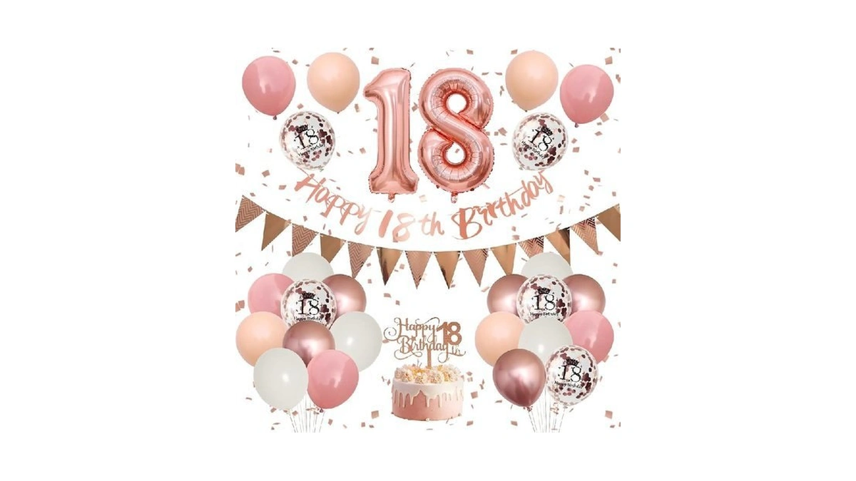 18th Birthday Decorations - Retro Pink Rose Gold, Happy 18th