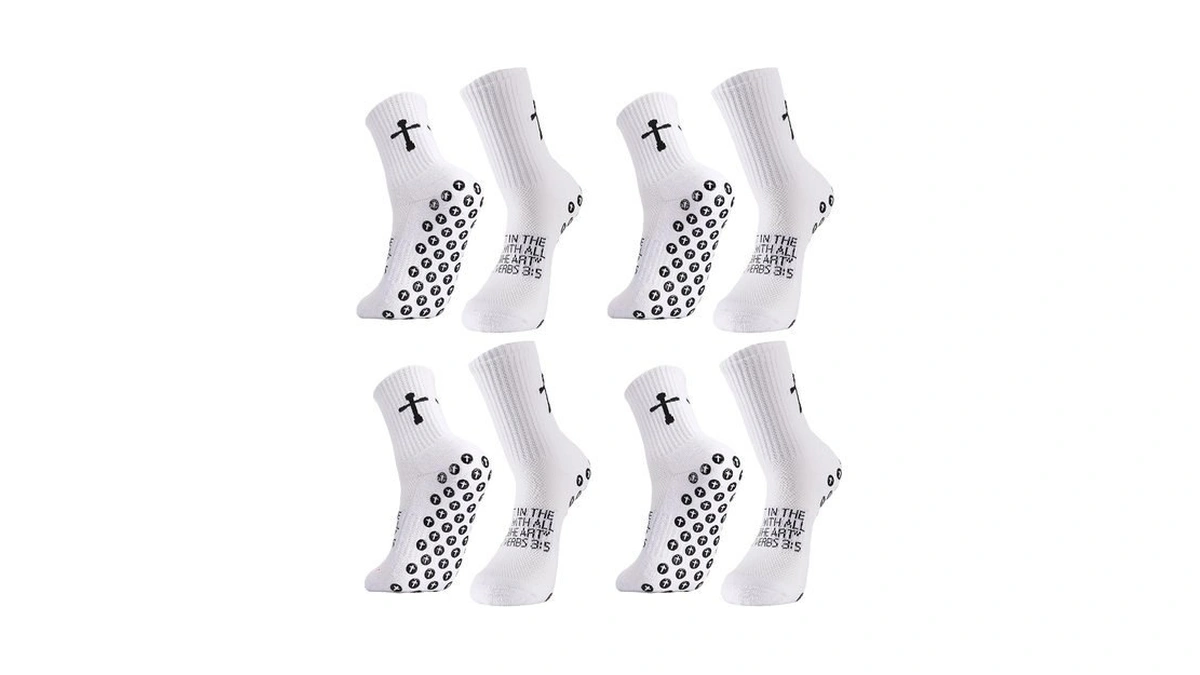 Jspupifip 4 Pairs Cross Grip Soccer Socks Anti Slip Christian