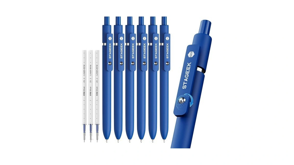 Stageek Blue Gel Pens Gx3, 6pcs Quick Dry Blue Ink