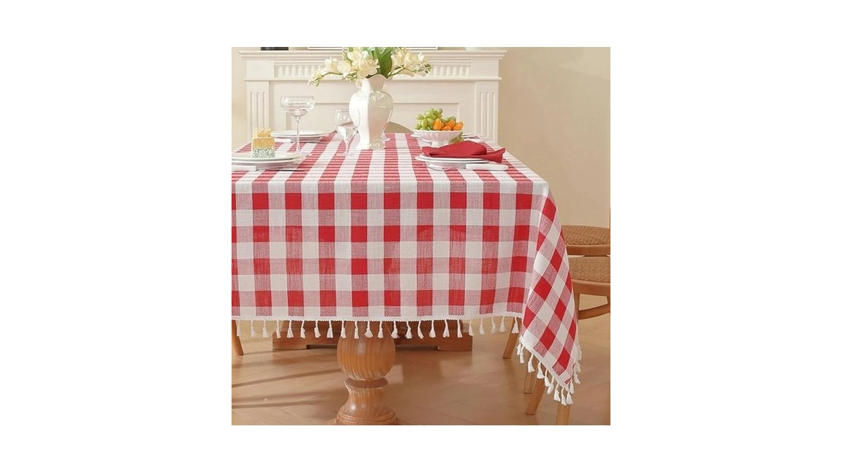 Gillhov Gingham Tablecloth Rectangular, Tassels Checkered Table Cloth Washable Cotton