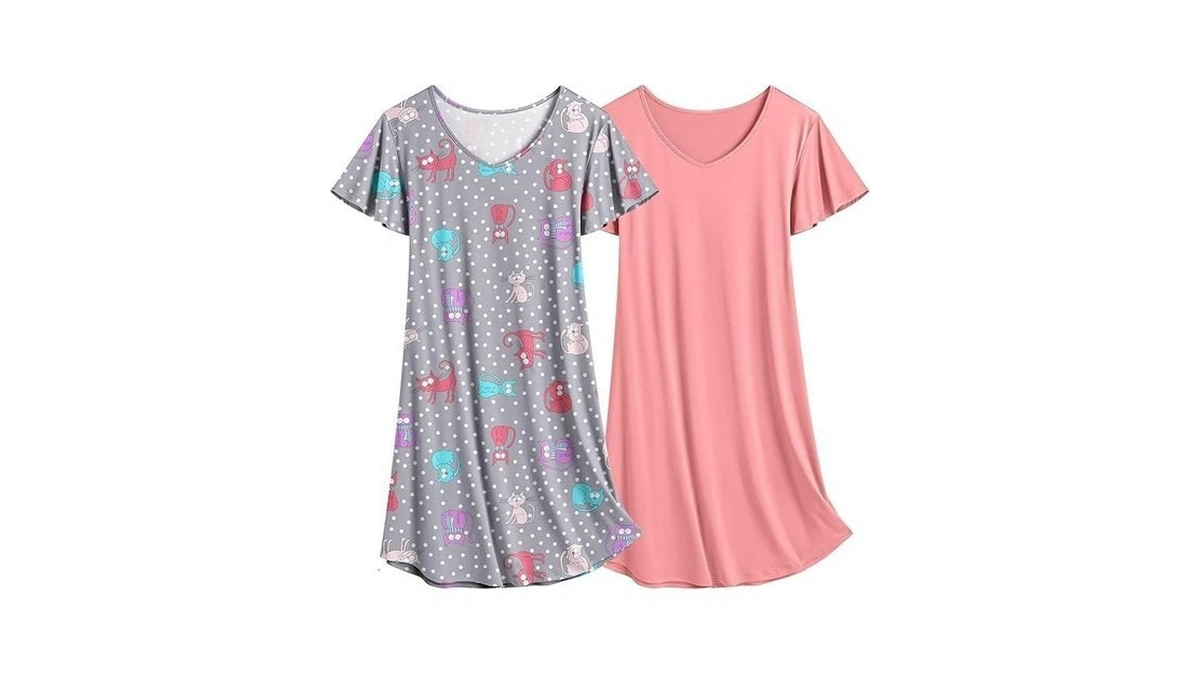 Ekouaer 2 Pack Nightgowns For Women Flare Short Sleeve Sleepshirt