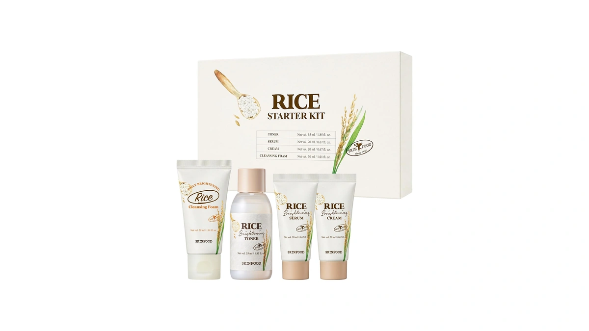 Skinfood Rice Starter Kit, Rice Toner, Rice Serum, Rice Moisturizer,