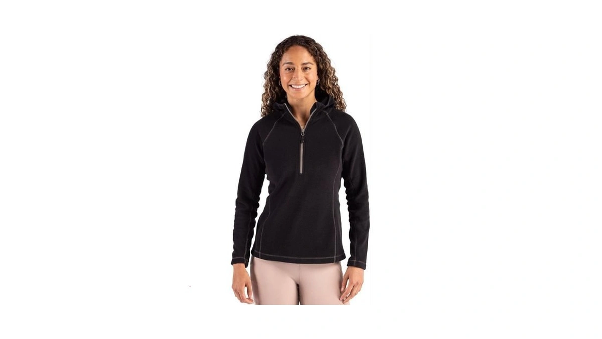 Clique Powder Recycled Fleece Womens Half Zip Hooded Pullover, Black,