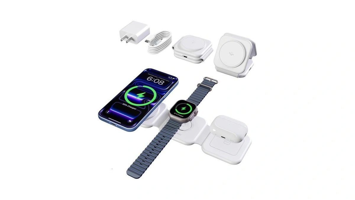 15w Magnetic Travel Charging Station, 3-in-1 Foldable Magsafe Charger