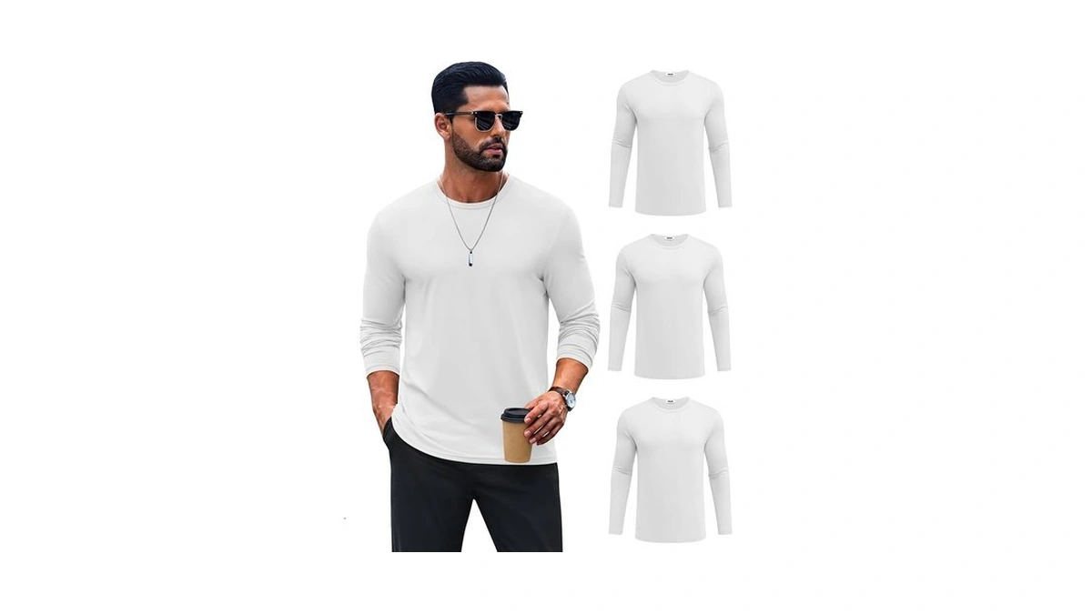 Coofandy Mens Long Sleeve Tee Shirts Crew Neck Solid Casual