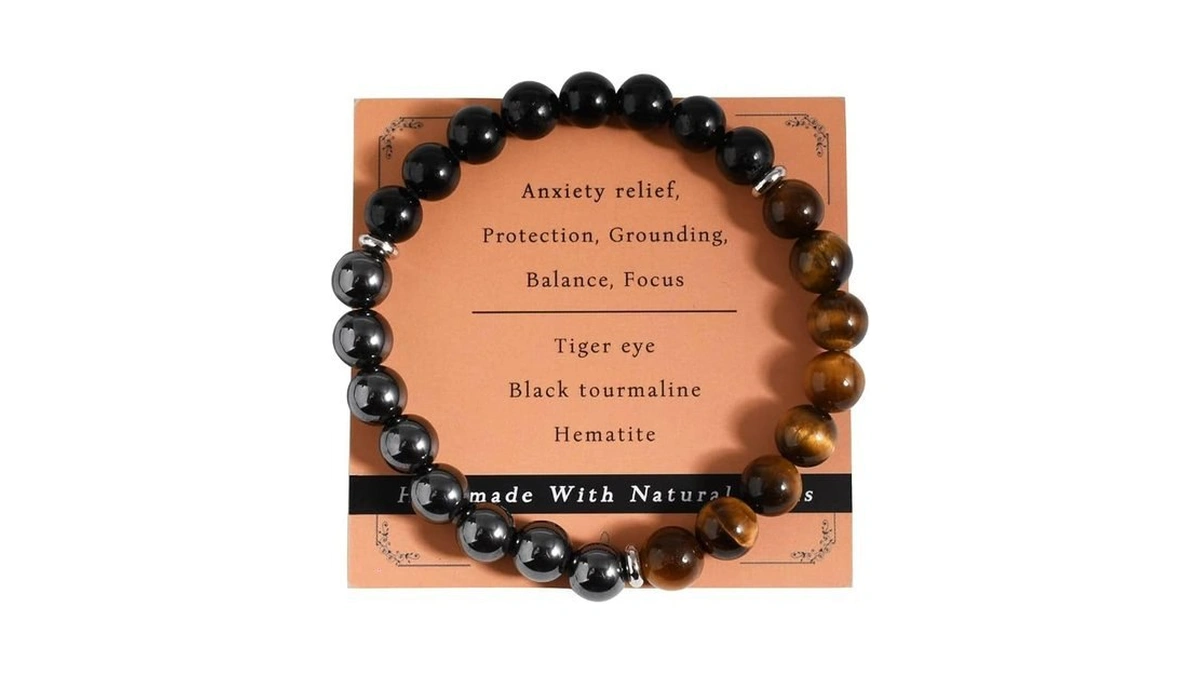 Gracayfr Tiger Eye Black Tourmaline Bracelet Anxiety Relief Healing Crystal