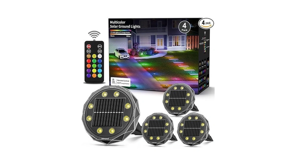 Pouwdl Solar Ground Lights With Remote, Color Changing Solar Disc