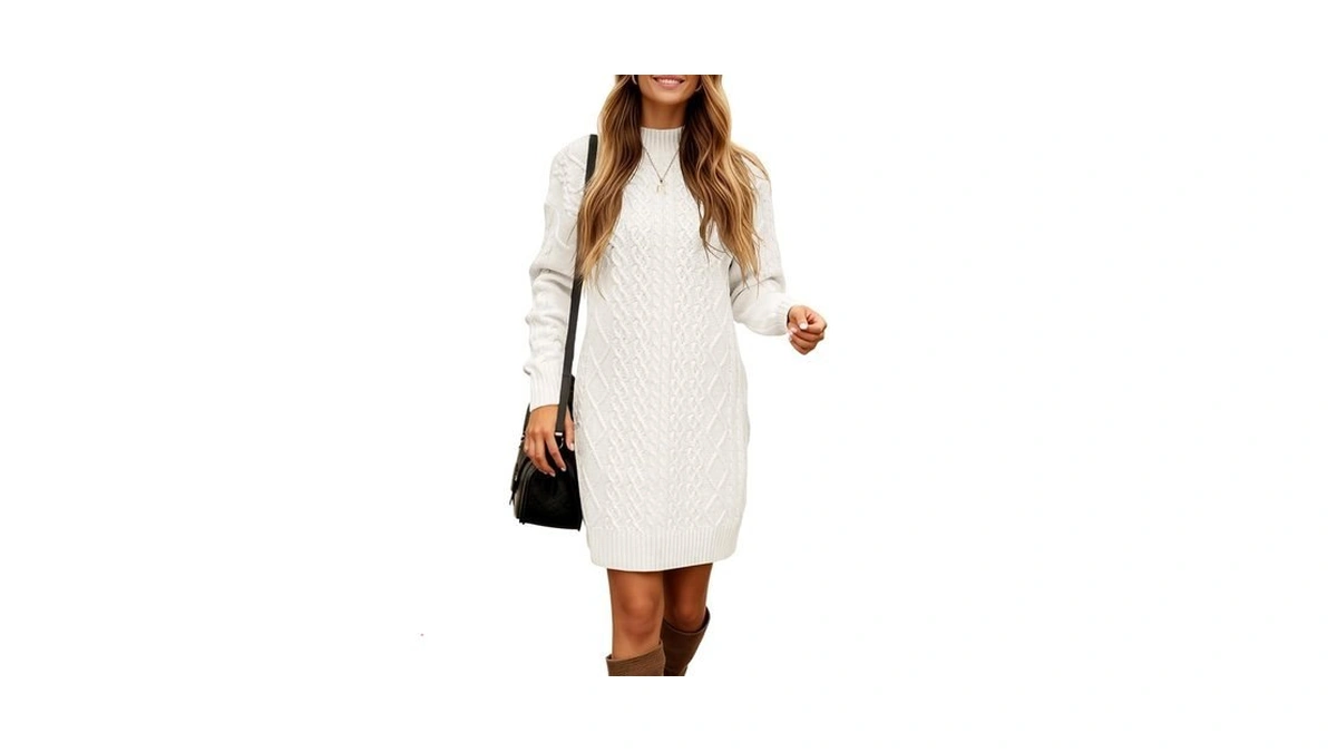 Saodimallsu Womens Cable Knit Mini Sweater Dress Turtleneck Fall Casual