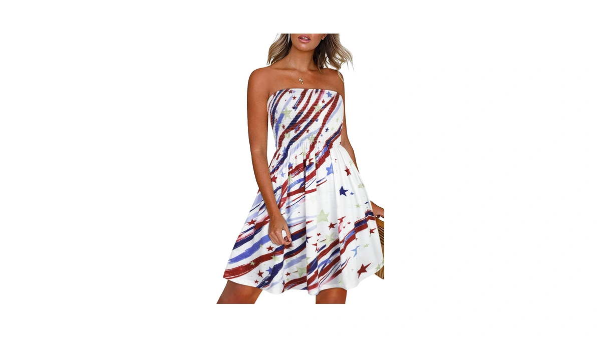 Chicgal Womens Summer Dresses Strapless Sundresses Boho Floral Print Tube