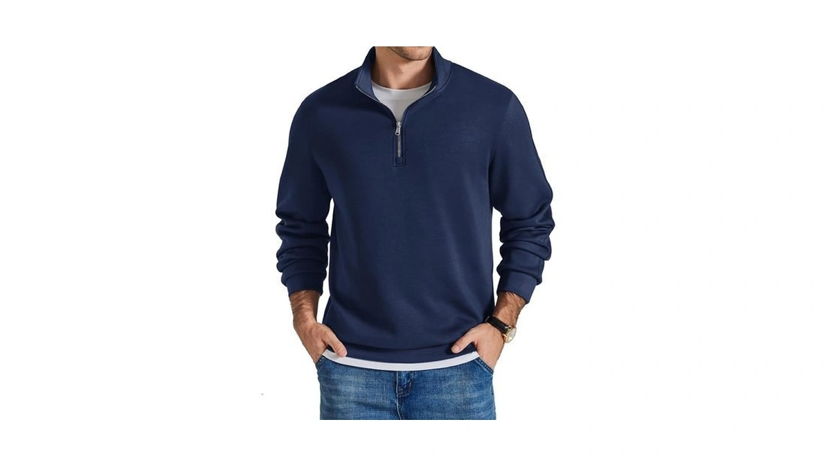 Coofandy Mens Quarter Zip Sweater Collared Sweatshirts Men Lightweight