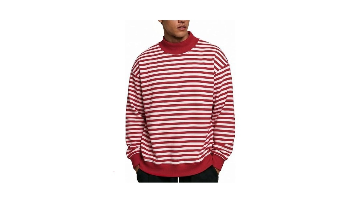 Wyeysyt Men's Mock Neck Sweatshirt Casual Fleece Lined Pullover,redwhite,xl