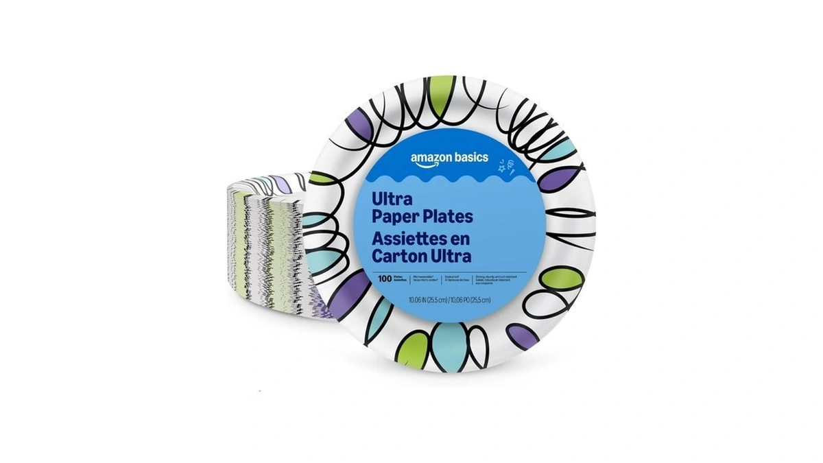 Amazon Basics Ultra Paper Plates, 10 Inch, Disposable, 100 Count,