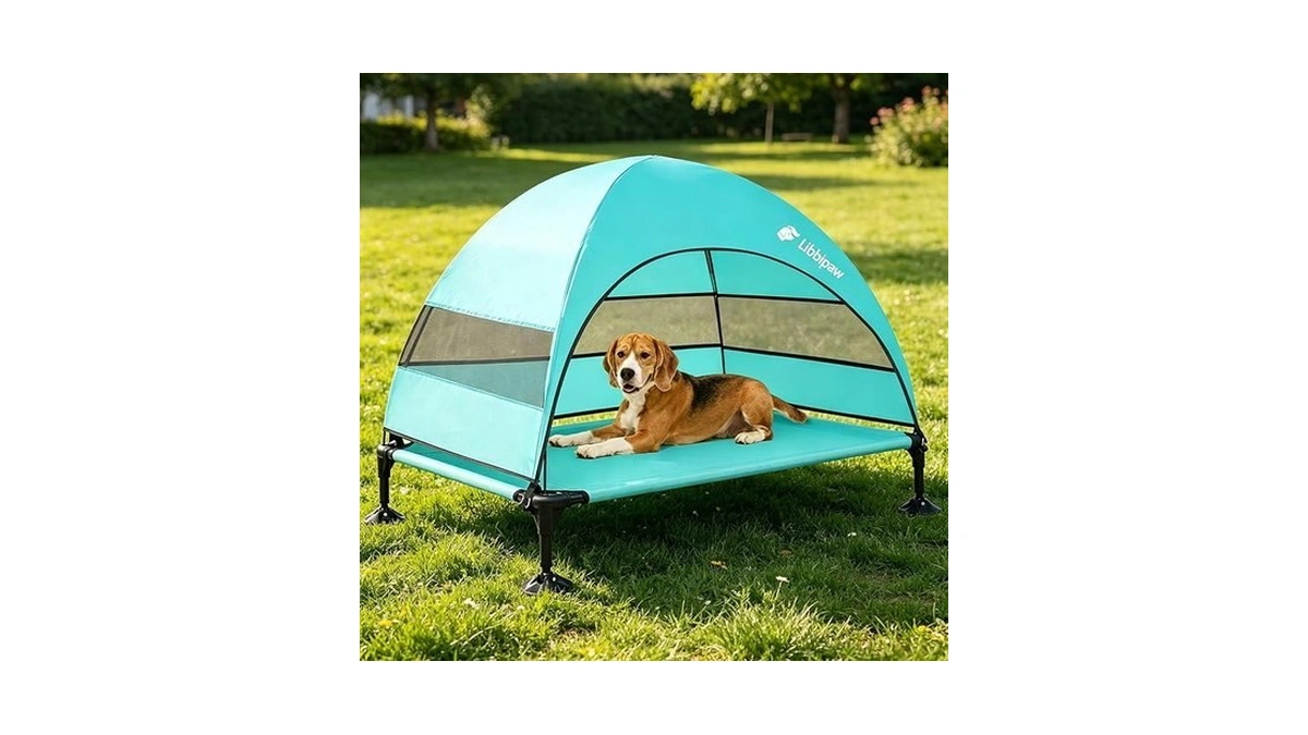 Libbipaw Outdoor Dog Bed With Canopy, Elevated Dog Bed For