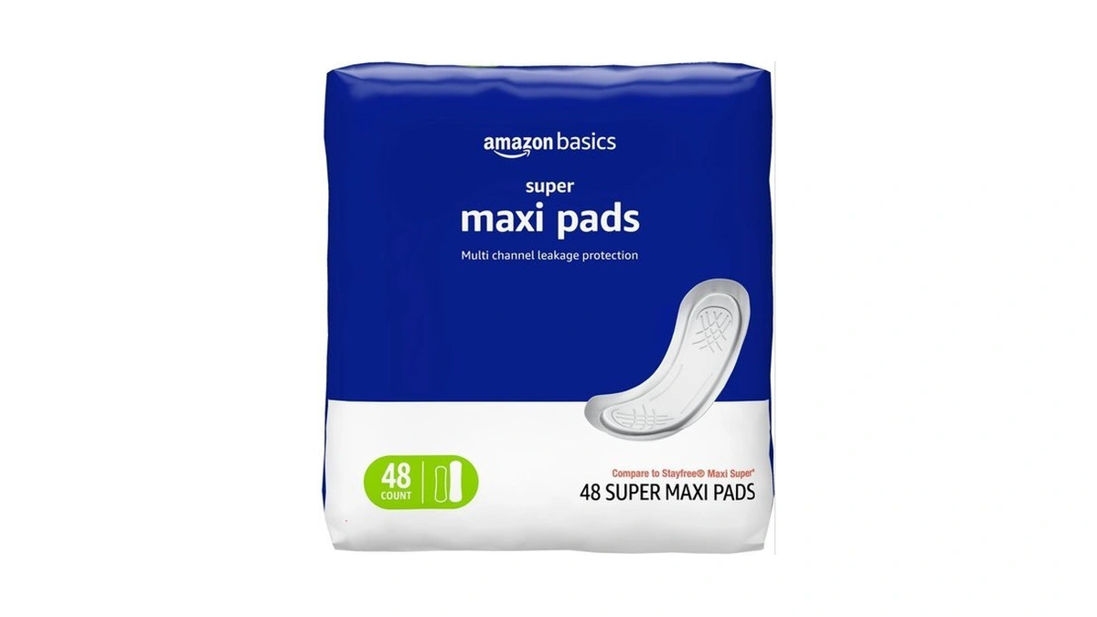 Amazon Basics Maxi Pads For Periods- Thick, Super Absorbency, Unscented,