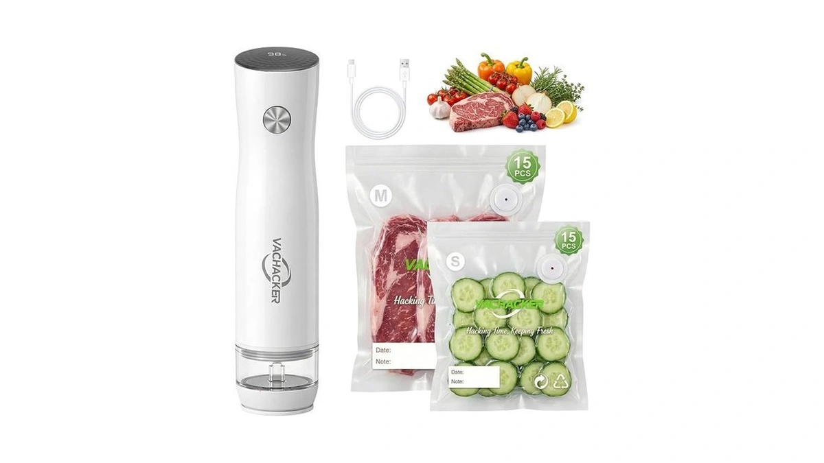 Vachacker Compact Handheld Vacuum Sealer With 30 Reusable Bags Food