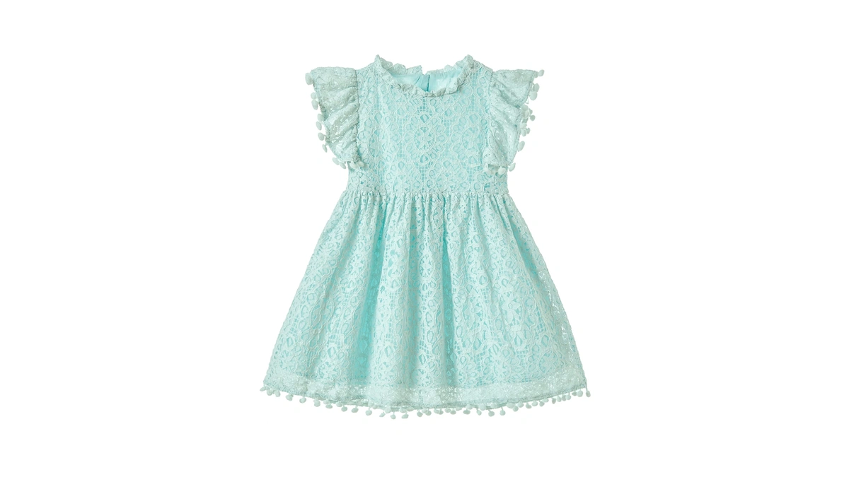 Niyage Toddler Girls Elegant Lace Pom Pom Flutter Sleeve Party
