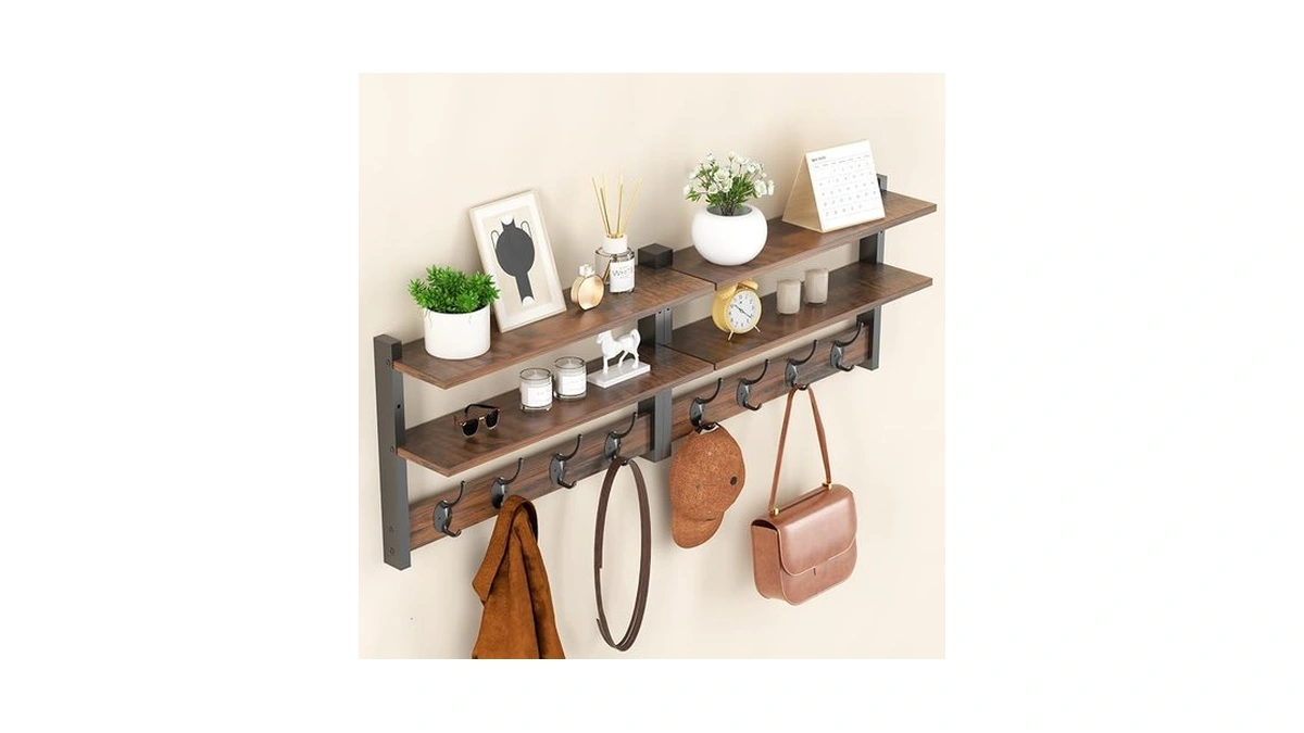 Orapoke 2 Tier Coat Rack Wall Mount With Shelf, 33"
