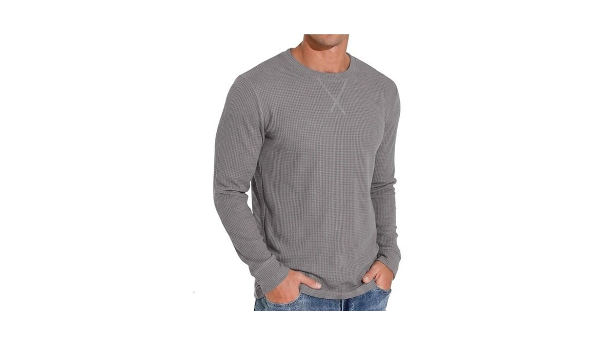 Askdeer Men's Waffle Long Sleeve T-shirt Casual Lightweight Pullover Tees