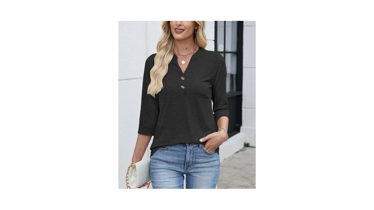 Zaayogarden Womens Summer Tops V Neck Button Down Shirts 3/4