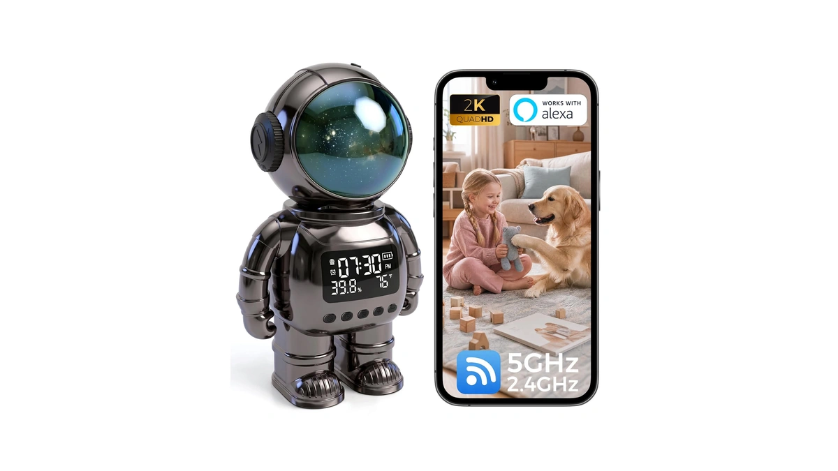2k Indoor Astronaut Clock Robot Security Camera, 2.4g/5g Wifi Baby