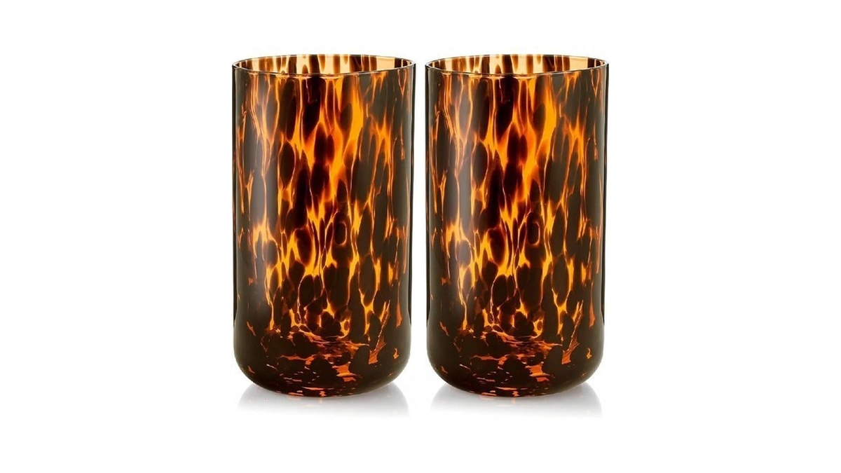 Silifine Set Of 2 Tortoise Shell Highball Glasses, 17 Oz