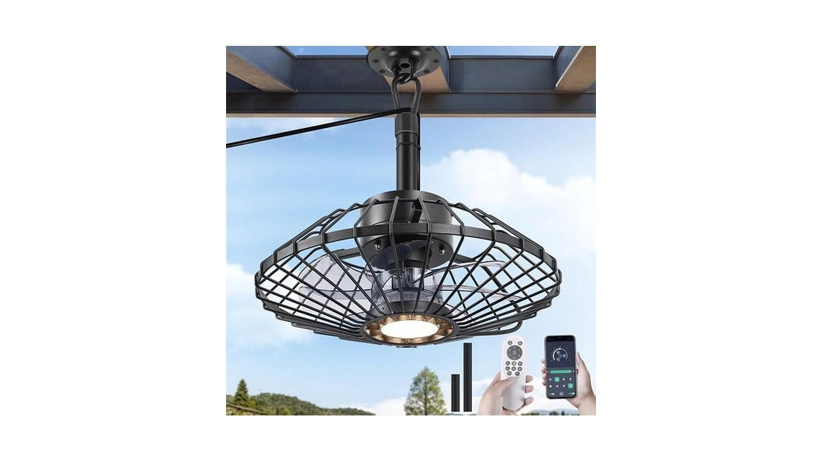 Outdoor Ceiling Fan With Lights, 15" Weatherproof Gazebo Hanging Fan