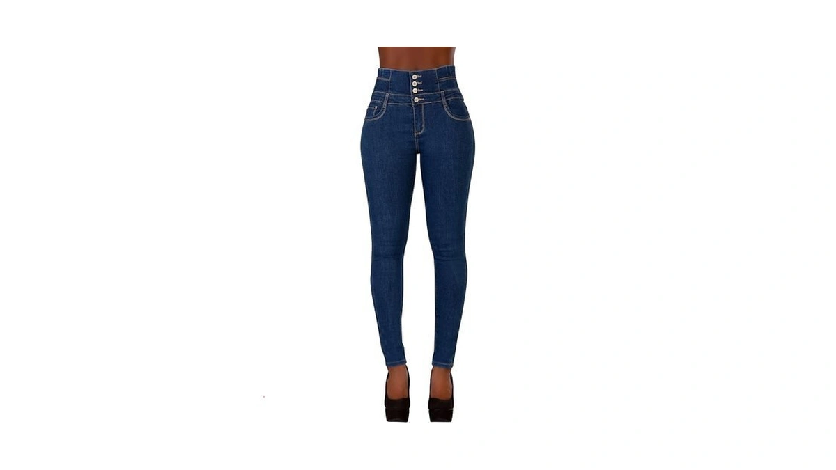 Glook Women's Blue High Waisted Tummy Control Skinny Fit Jeans