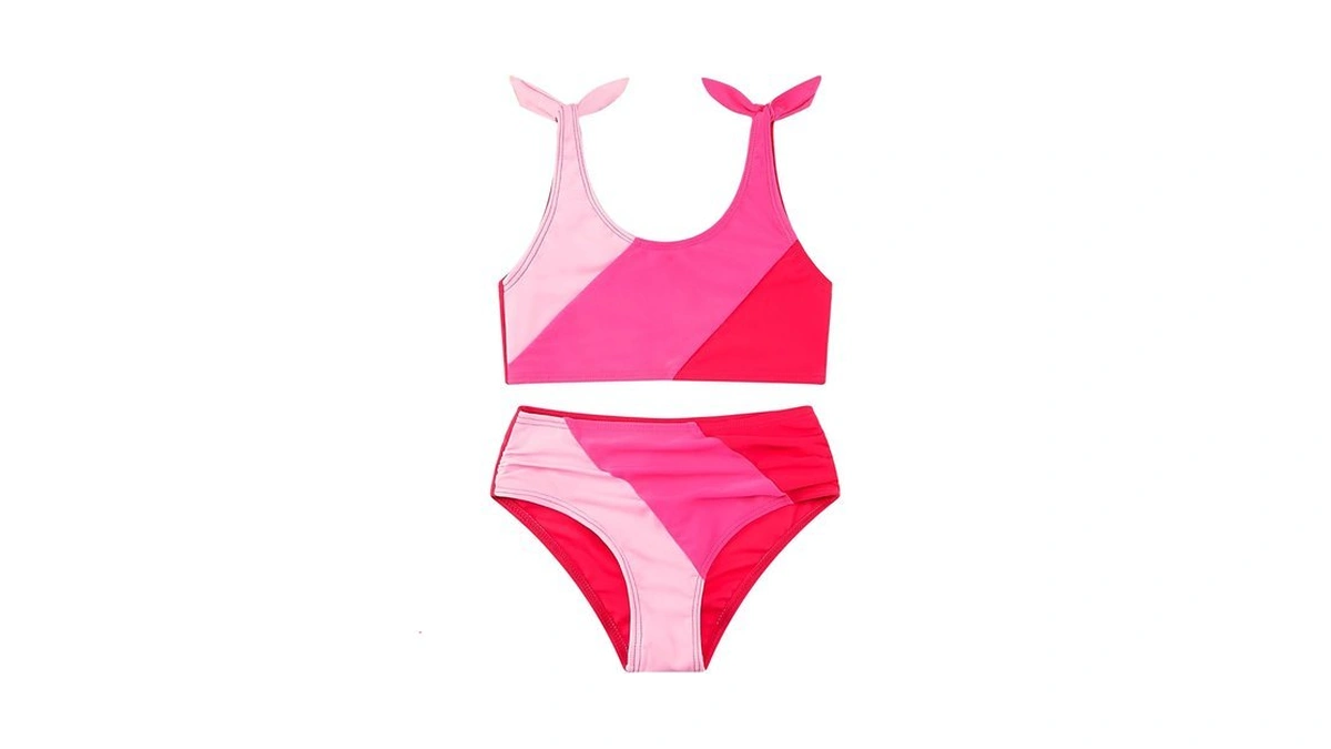 Girls Two Piece Swimsuits Bowknot Bathing Suits Kids Color Block