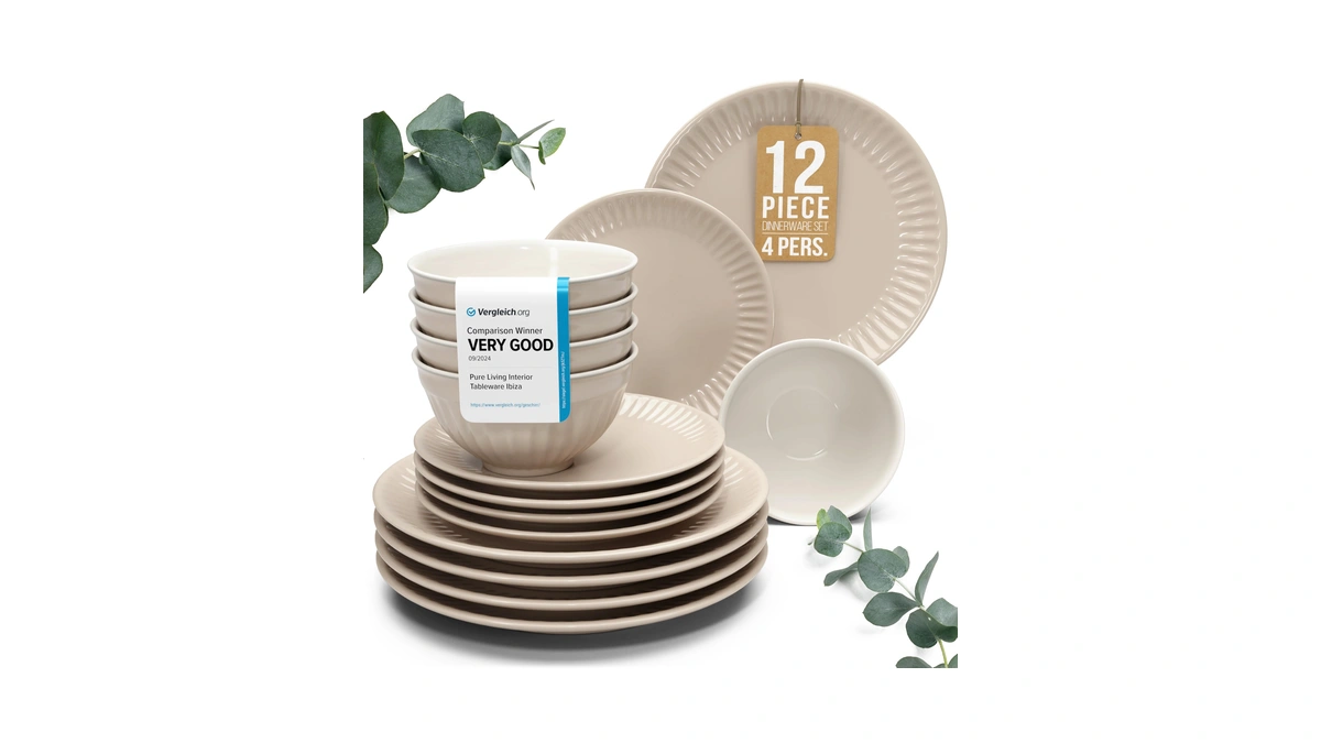 Stoneware Dinnerware Set For 4 People Hygge 12-piece - Elegant