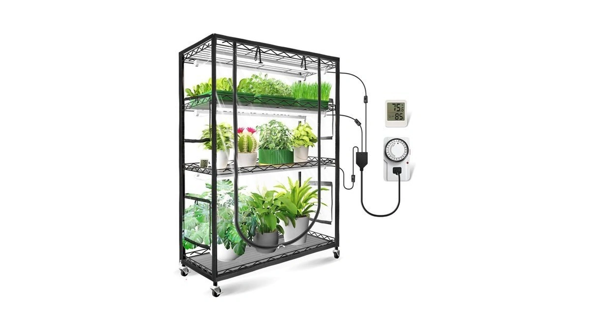 Jesled Indoor Greenhouse With Grow Light, 35.4x13.8x59in