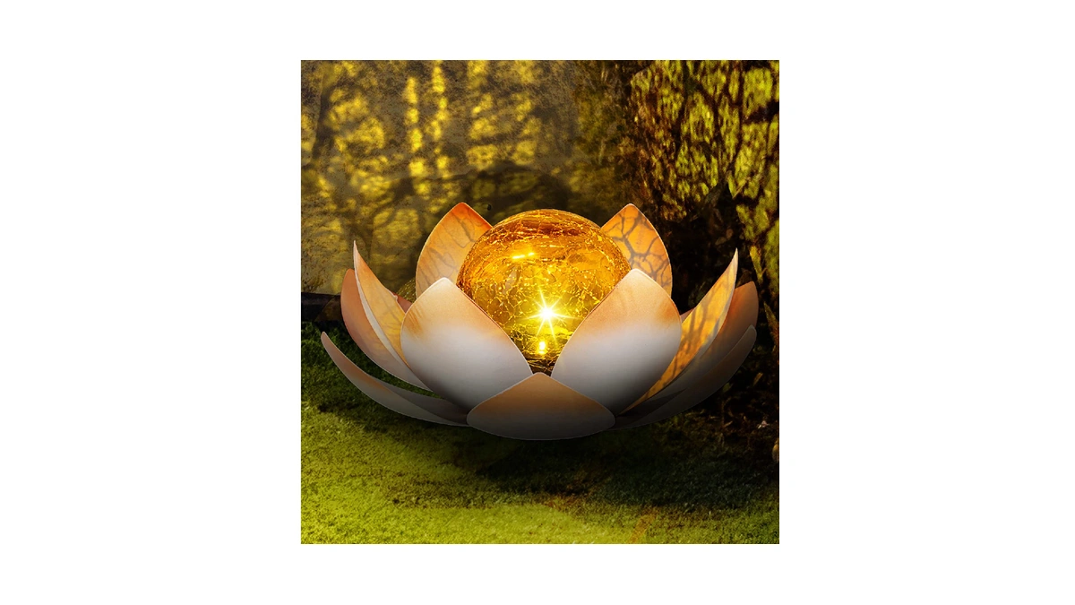 Huaxu Solar Lights Outdoor Garden Decorative Art Metal Lotus Cracked