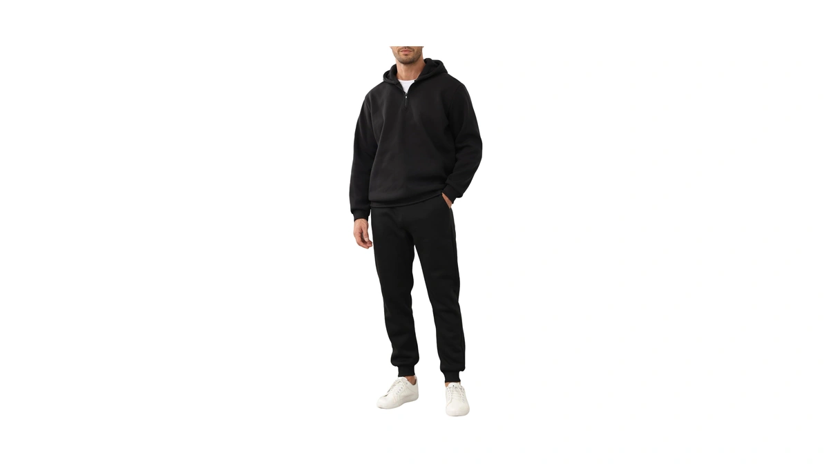 Linmyzai Black Men's Tracksuits Long Sleeve Casual Sweatsuits Quarter Zip