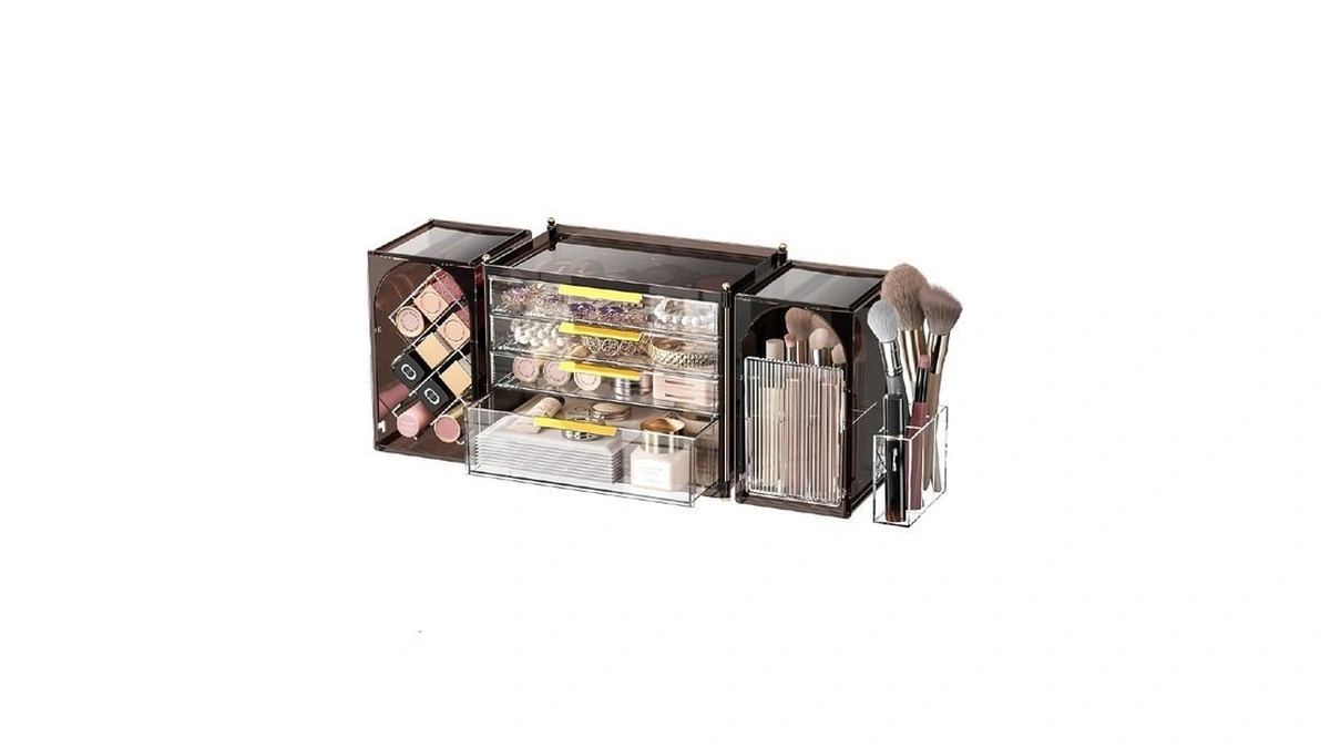 Nohozi 4-tier Drawer Makeup Organizer, 3-in-1 Free Combination Cosmetic Storage